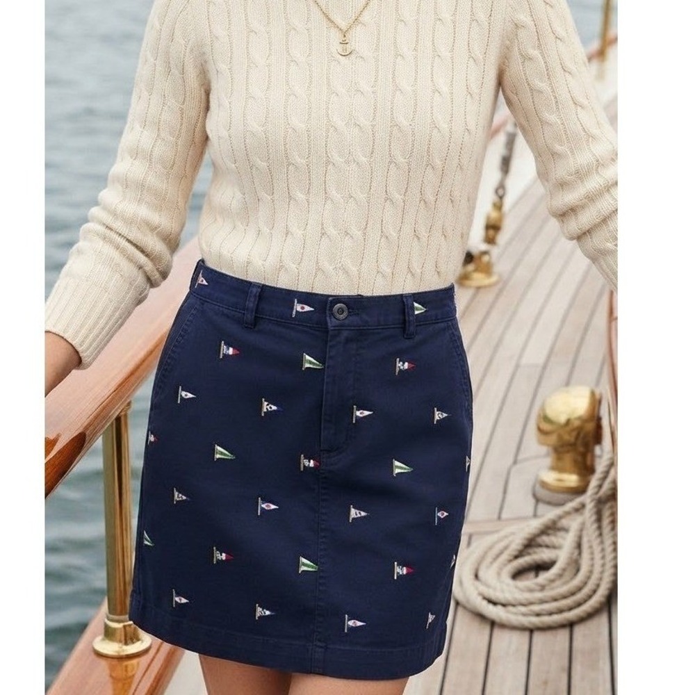 Ralph Lauren Sport Navy Blue Nautical Flag Embroidered Mini Skirt Preppy sz 2